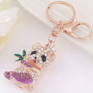 Crystal Rhinestone Panda Bamboo Keychain Purse Charm, Rotating ~ 🎁  Friendship